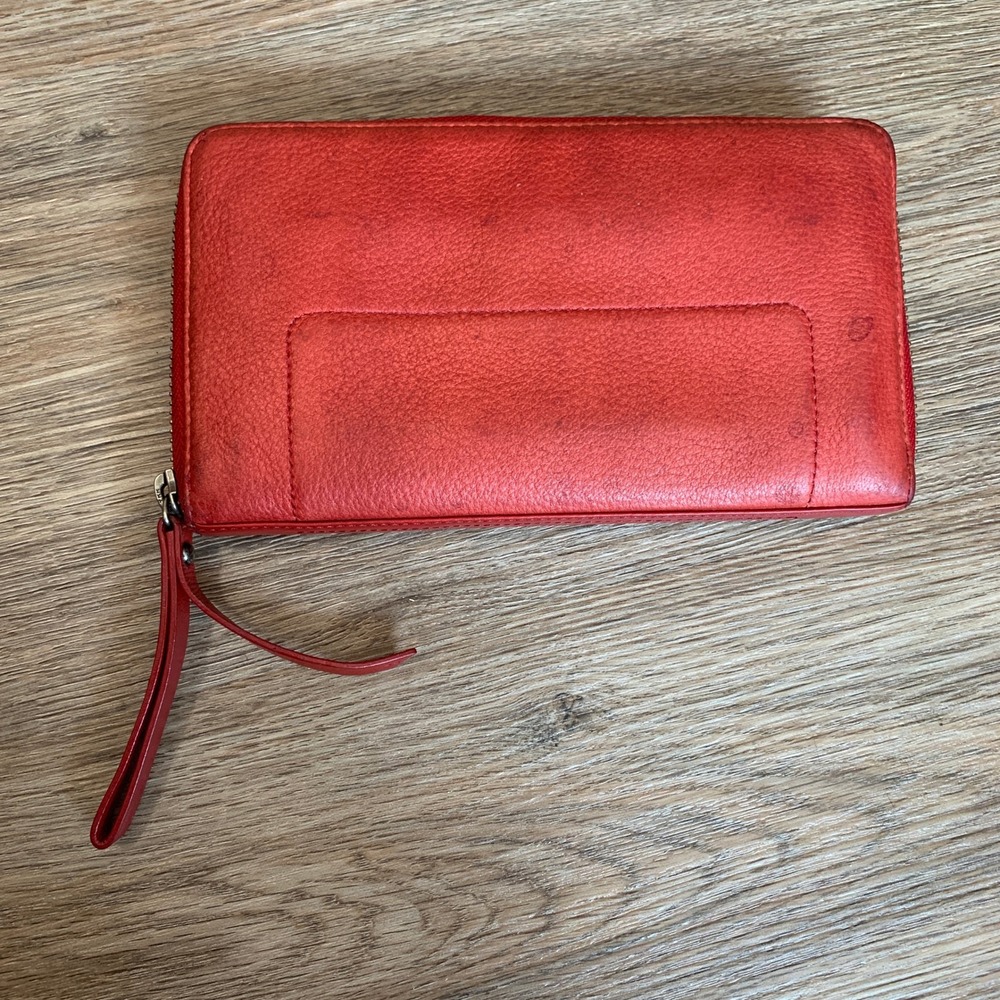 Vintage 90s Genuine Leather Zip Around Continental Wallet - Red w/ Tan Interior